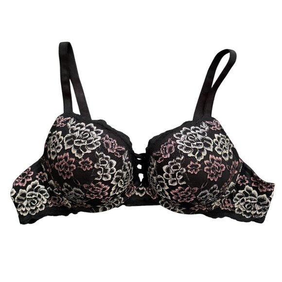 Torrid Curve 44B Black Floral Lace Push-Up Plunge Bra Adjustable Convertible - Picture 2 of 12